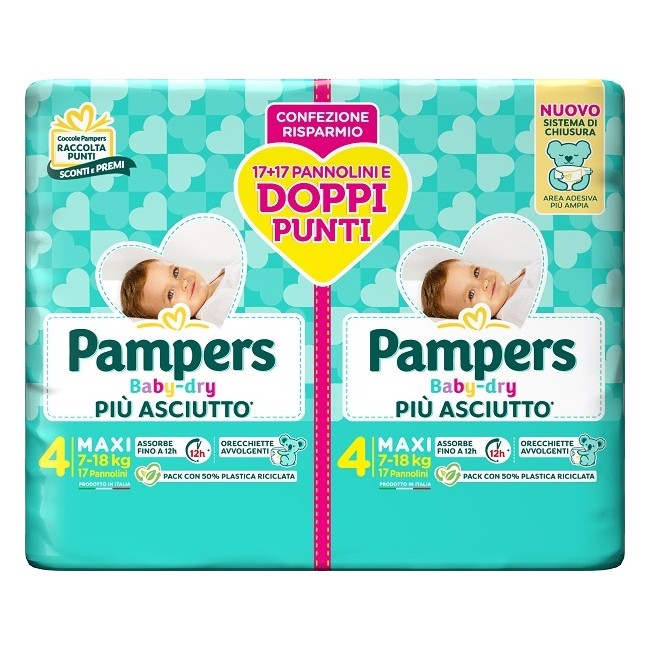 Fater Pampers Baby Dry Pannolino Duo Downcount Maxi 34 Pezzi