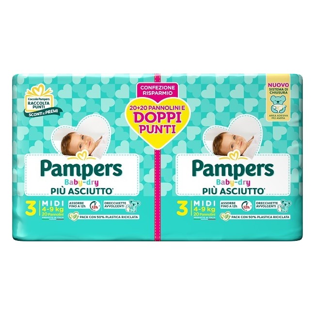 Fater Pampers Baby Dry Pannolino Duo Downcount Midi 40 Pezzi
