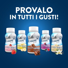 Confezione da 4 bottiglie 200ml, Ensure Plus gusto cioccolato, 200ml, supplemento nutrizionale ipercalorico pronto da bere.