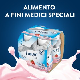 Confezione da 4 bottiglie 200ml, Ensure Plus gusto fragola, supplemento nutrizionale ipercalorico pronto da bere.