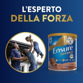 Barattolo Ensure Advance 400 g gusto cioccolato, integratore nutrizionale per forza ed energia.