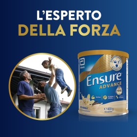 Barattolo Ensure Advance 400 g gusto vaniglia, integratore nutrizionale per forza ed energia.