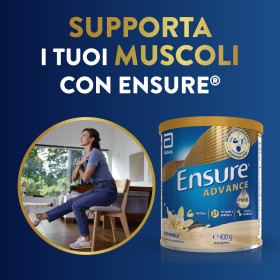 Barattolo Ensure Advance 400 g gusto vaniglia, integratore nutrizionale per forza ed energia.
