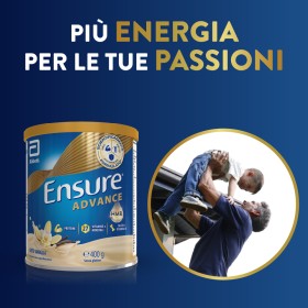 Barattolo Ensure Advance 400 g gusto vaniglia, integratore nutrizionale per forza ed energia.