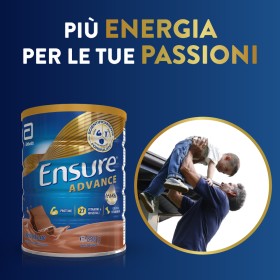 Barattolo Ensure Advance 850 g gusto cioccolato, integratore nutrizionale per forza ed energia.