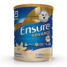 Barattolo Ensure Advance 850 g gusto vaniglia, integratore nutrizionale per forza ed energia.