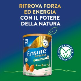 Barattolo Ensure Advance Vegetale 850 g gusto mandorla, integratore nutrizionale con proteine vegetali.