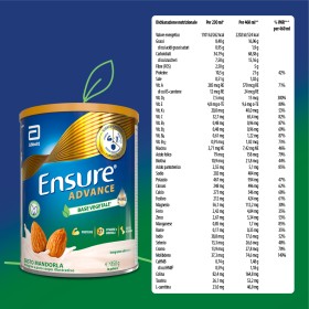 Barattolo Ensure Advance Vegetale 850 g gusto mandorla, integratore nutrizionale con proteine vegetali.