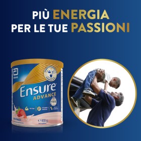 Barattolo Ensure Advance 400 g gusto fragola, integratore nutrizionale per forza ed energia.