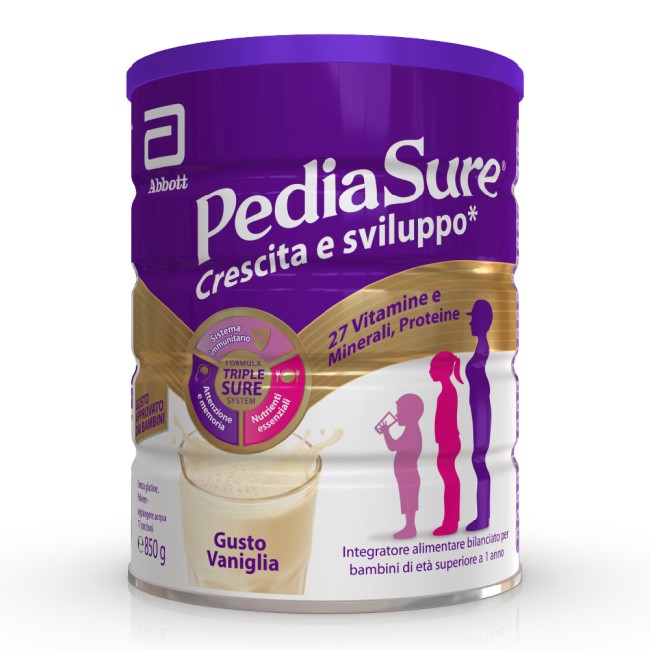 Barattolo Pediasure Integratore Bambini 850 g gusto vaniglia, supporto nutrizionale completo.