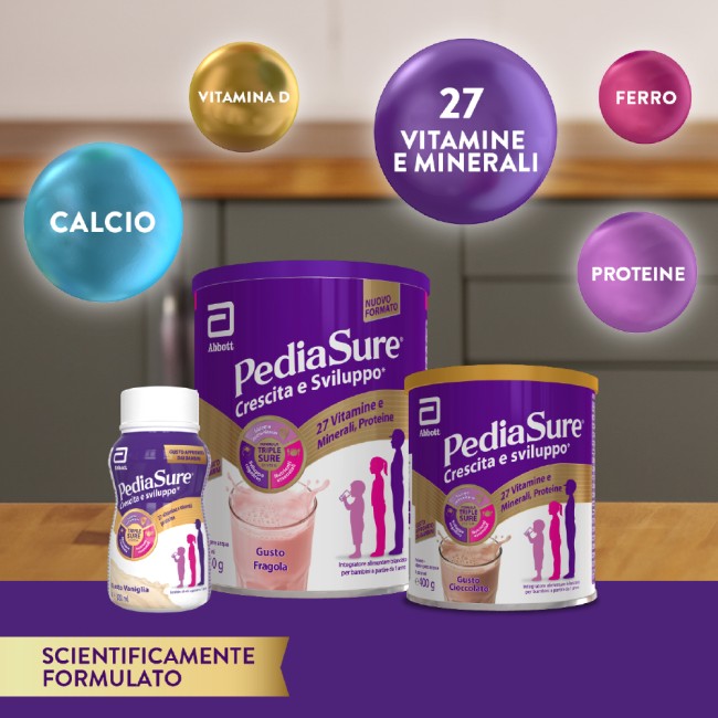 Barattolo Pediasure Integratore Bambini 850 g gusto vaniglia, supporto nutrizionale completo.