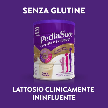 Barattolo Pediasure Integratore Bambini 850 g gusto vaniglia, supporto nutrizionale completo.