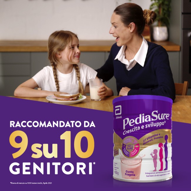 Barattolo Pediasure Integratore Bambini 850 g gusto fragola, supporto nutrizionale completo.