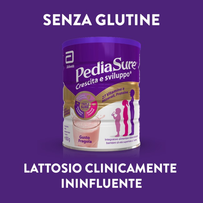 Barattolo Pediasure Integratore Bambini 850 g gusto fragola, supporto nutrizionale completo.