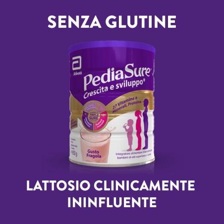 Barattolo Pediasure Integratore Bambini 850 g gusto fragola, supporto nutrizionale completo.