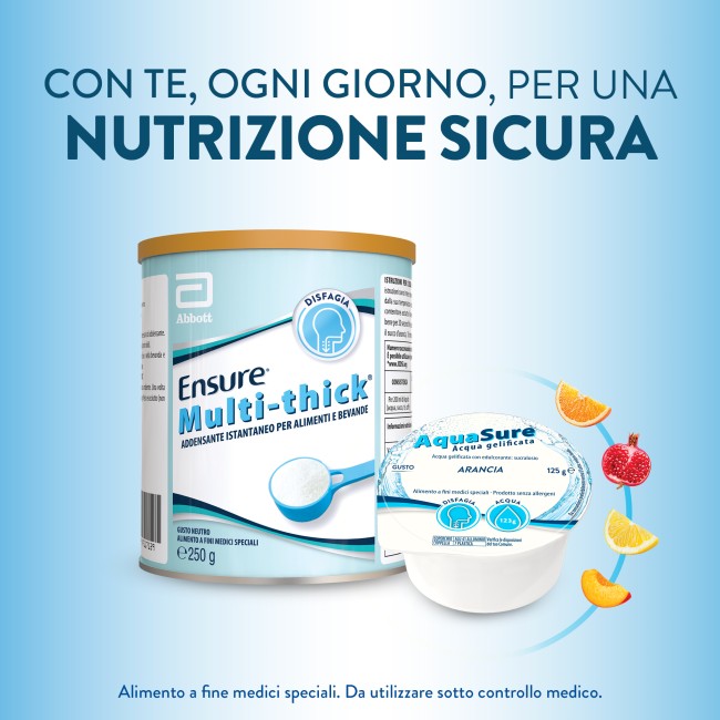 Confezione da 4 vasetti da 125 g AquaSure gusto arancia, acqua gelificata pronta all’uso.