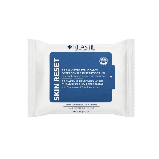 Rilastil Skin Reset Salviettine Struccanti Detergenti conf. da 25 per la detersione e la rimozione del trucco da viso e occhi.