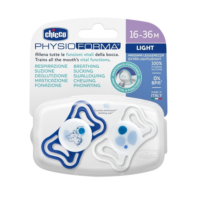 Chicco Succhietto Light Blu Silicone 16-36m 2 Pezzi