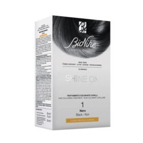 Confezione Bionike Shine On trattamento colorante capelli Nero 1 colorazione permanente delicata.