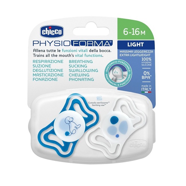 Chicco Succhietto Light Blu Silicone 6-16m 2 Pezzi
