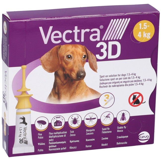 Ceva Vectra 3D Spot-On 3 pipette da 0,8 ml antiparassitario cani mini, cani da 1,5 a 4 kg