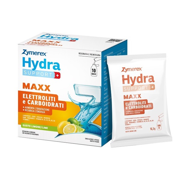 Wilco Farma Zymerex Hydrasupport+ Maxx 10 Buste Da 16,5 G Gusto Limone/lime Con Zucchero Ed Edulcorante Senza Glutine Senza Latt