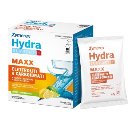 Wilco Farma Zymerex Hydrasupport+ Maxx 10 Buste Da 16,5 G Gusto Limone/lime Con Zucchero Ed Edulcorante Senza Glutine Senza Latt