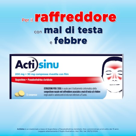 Confezione ActiSinu 12 compresse per sinusite, raffreddore e congestione nasale Confezione ActiSinu 12 compresse per sinusite, raffreddore e congestione nasale