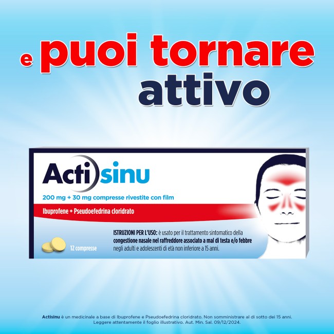 Confezione ActiSinu 12 compresse per sinusite, raffreddore e congestione nasale Confezione ActiSinu 12 compresse per sinusite, raffreddore e congestione nasale
