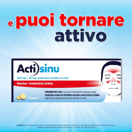 Confezione ActiSinu 12 compresse per sinusite, raffreddore e congestione nasale Confezione ActiSinu 12 compresse per sinusite, raffreddore e congestione nasale