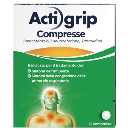 Confezione Actigrip 12 compresse per sintomi influenzali e raffreddore