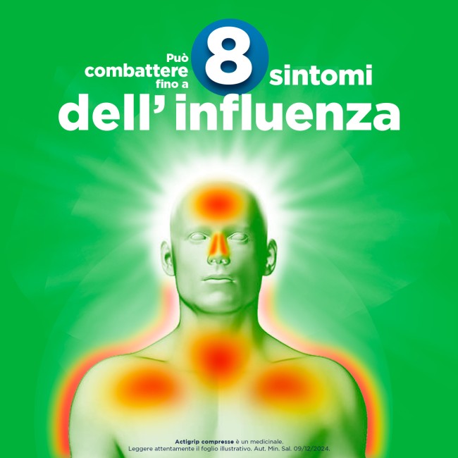 Confezione Actigrip 12 compresse per sintomi influenzali e raffreddore