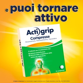 Confezione Actigrip 12 compresse per sintomi influenzali e raffreddore