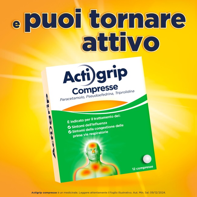 Confezione Actigrip 12 compresse per sintomi influenzali e raffreddore