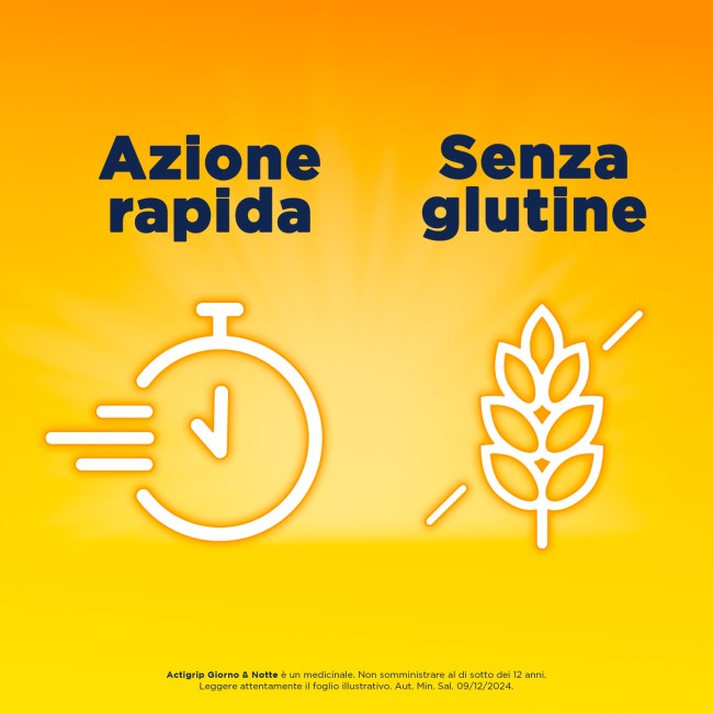 Actigrip Giorno & Notte 12 Compresse Giorno 500mg + 4 Compresse Notte 60mg. Doppia formula: attivo di giorno, riposato di notte