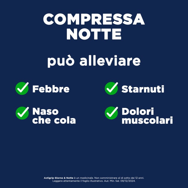 Actigrip Giorno & Notte 12 Compresse Giorno 500mg + 4 Compresse Notte 60mg. Doppia formula: attivo di giorno, riposato di notte