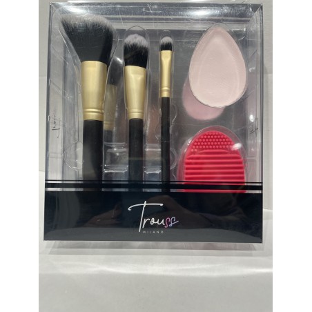 Trouss Milano set 3 Pennelli Viso + Spazzola Pulizia Pennelli + Spugna Makeup + Beautyblender Pink