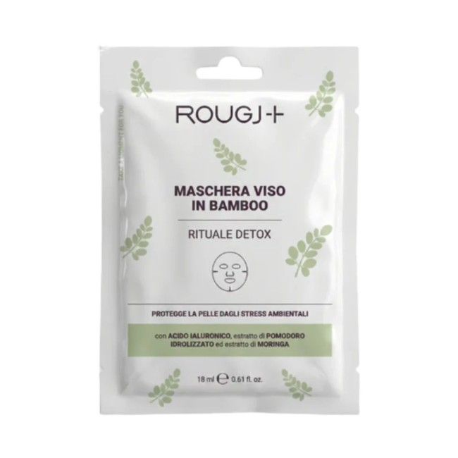 Rougj Maschera Viso Bamboo Detox maschera in tessuto per trattamento purificante e idratante del viso, 1 Pezzo 18ml