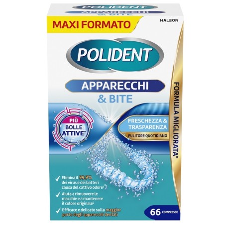 Haleon Polident Apparecchi & Bite Pulitore Quotidiano 66 Compresse