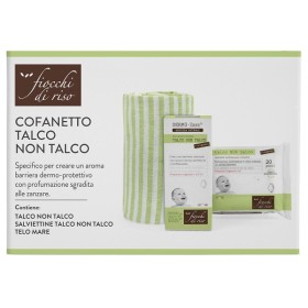 Artsana Fiocchi Di Riso Cofanetto Talco Non Talco 1 Emulsione Talco Non Talco 120 Ml + 1 Salviette Talco Non Talco + 1 Telo Mare