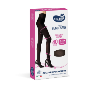 Sauber Linea Benessere Collant Supercoprente 40 Den nero, taglia 3, con compressione graduata riposante 8-12 mmHg.