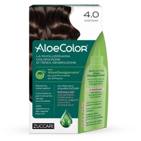 Zuccari Aloecolor 4,0 Castano Tinta Permanente Capelli Colore Ad Alta Pigmentazione 50 Ml + Rivelatore Aloeossigenata 75 Ml + Sh