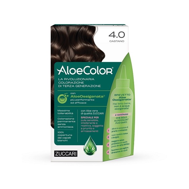 Zuccari Aloecolor 4,0 Castano Tinta Permanente Capelli Colore Ad Alta Pigmentazione 50 Ml + Rivelatore Aloeossigenata 75 Ml + Sh Zuccari Aloecolor 4,0 Castano Tinta Permanente Capelli Colore Ad Alta Pigmentazione 50 Ml + Rivelatore Aloeossigenata 75 Ml + Sh