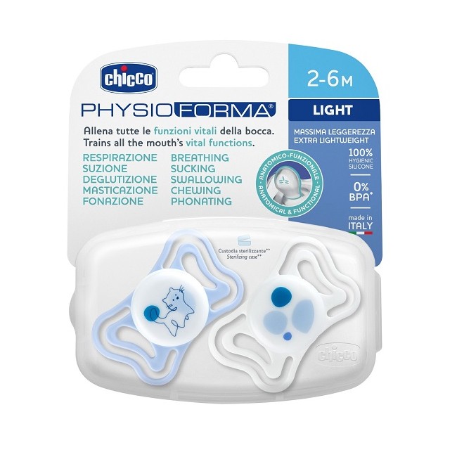 Chicco Succhietto Light Blu Silicone 2-6m 2 Pezzi Chicco Succhietto Light Blu Silicone 2-6m 2 Pezzi