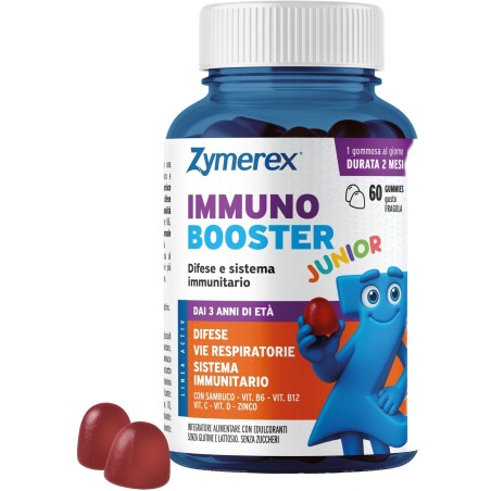 Zymerex Immuno Booster Junior, 60 gummies al gusto fragola con sambuco, zinco e vitamine C, D, B6 e B12. Zymerex Immuno Booster Junior, 60 gummies al gusto fragola con sambuco, zinco e vitamine C, D, B6 e B12.