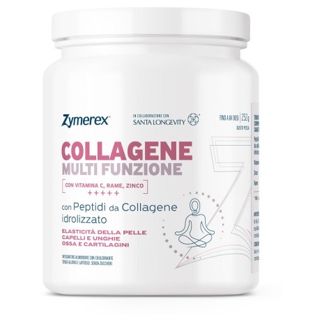 Zymerex Collagene Multifunzione 252 g gusto pesca, con collagene, vitamina C, zinco e rame per pelle, ossa e cartilagini.