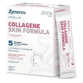 Zymerex Collagene Skin Formula in 30 bustine liquide al gusto mango con collagene, acido ialuronico, vitamine e minerali.