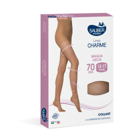 Sauber Linea Charme 70 Den Medio Tg. 5, collant Medio 70 Den a compressione graduata con azione tonificante.