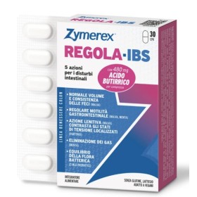 Zymerex Regola-IBS 30 compresse con acido butirrico, malva, partenio, menta e tre ceppi probiotici.