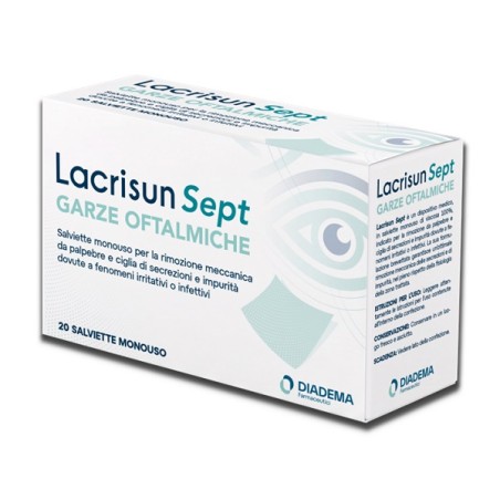 Diadema Farmaceutici Lacrisun Sept Garze Oftalmiche 20 Salviette Monouso Diadema Farmaceutici Lacrisun Sept Garze Oftalmiche 20 Salviette Monouso